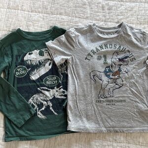 Dinosaur Graphic Long Sleeve and Short Sleeve Kids T-Shirt Bundle - Green & Gray